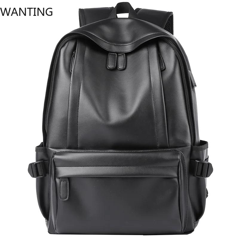 حقيبة ظهر جلدية للرجال على الموضة لعام 2025 مقاومة للماء مقاس 14 بوصة حقائب ظهر للكمبيوتر المحمول مع USB للمراهقين والسفر والرياضة للرجال Mochila