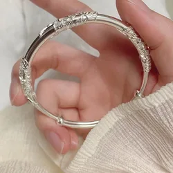 Leaf Carved Women's Bangles Adjustable Silver Color Metal Female Bracelets Vintage Hand Accessories Pulseiras Pulseira Feminin