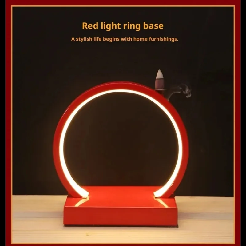 Creative Zen Swelling Ornaments Fragrance Warm Light LED Ring Lamp Lantern Circle New Chinese Backflow Incense Display Bracket