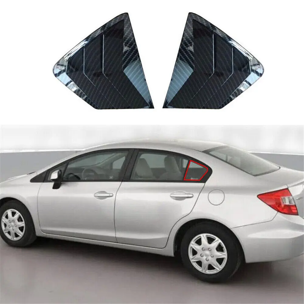 For Honda Civic 9th Sedan 2011-2015 Car Rear Louver Window Side Shutter Cover Trim Sticker Vent Scoop ABS Carbon Fiber Style