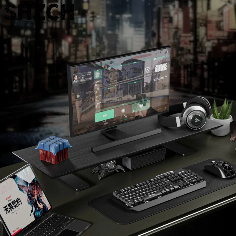 Computer Monitor Wooden Riser, USB Expansion Charging Dock, Gaming Desk Shelf Heavy Duty, 30kg Load Bearing Organizer Pro