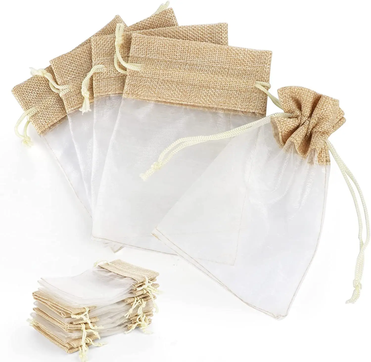 10Pcs/Lot Wedding Transparent Organza Jute Gift Packing Bags Christmas Party Favors Package Small Drawstring Pouches 10x15cm