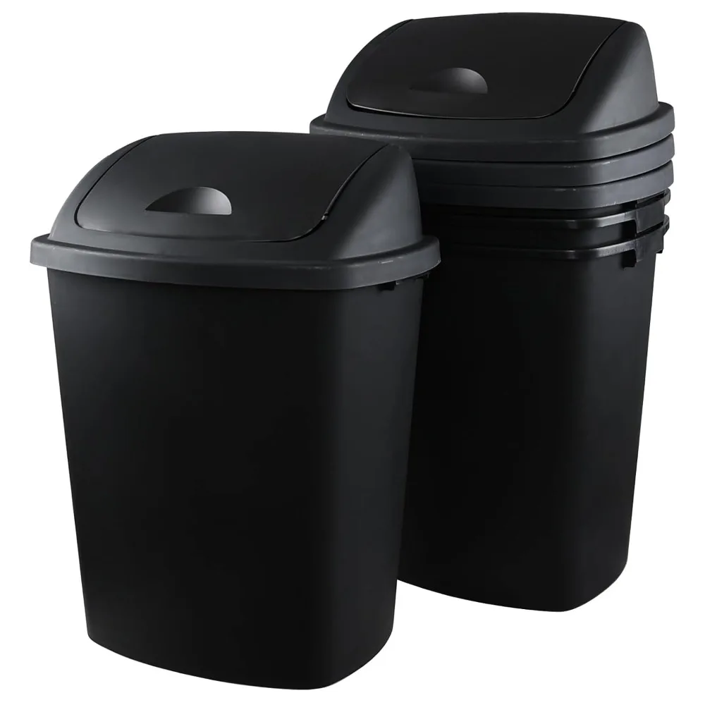 

4-Pack 18 Gallon Large Trash Can with Swing Lid, Plastic Kitchen Swing-Top Garbage Can, Black