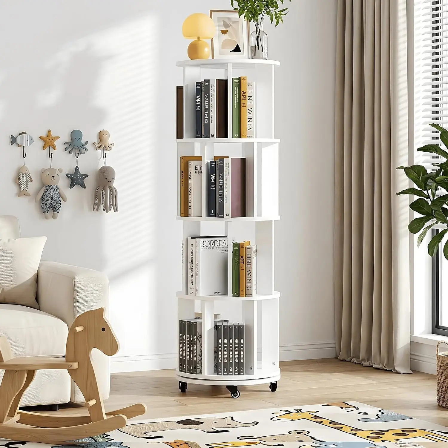 Rotating Bookshelf 4-Tier 360° Spinning Storage Organizer 53.1