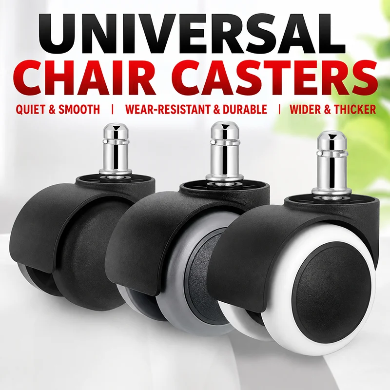 Universal Office Chair Caster Wheel 48mm Grip Ring Stem Swivel Chair Wheels Quiet PU Edge Replacement Furniture Casters