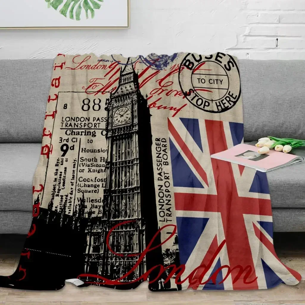 London Great Britain Big Ben Flag Throw Blanket Warm Microfiber Blanket Flannel Blanket Bedroom Decor Blankets for Bed Sofa Gift