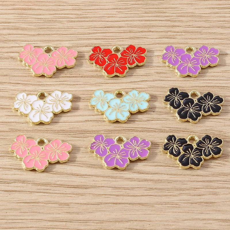 10pcs 18x11mm Cute Enamel Flower Charms Pendants for Earrings Necklace Bracelets DIY Handmade Crafts Jewelry Making Accessories