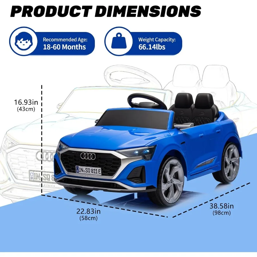 12V licenciado Audi SQ8 Passeio em carro - Passeio em brinquedos com controle remoto Dual Drive Soft Start 3 velocidades Música LED Light Bateria Powe