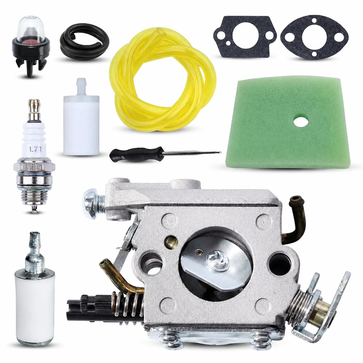 Carburetor Kit For Husqvarna 223R 323R 323RJ w/ Priming Bulb Screwdriver Air Filter Spark Plug Fuel Line Fuel Filter