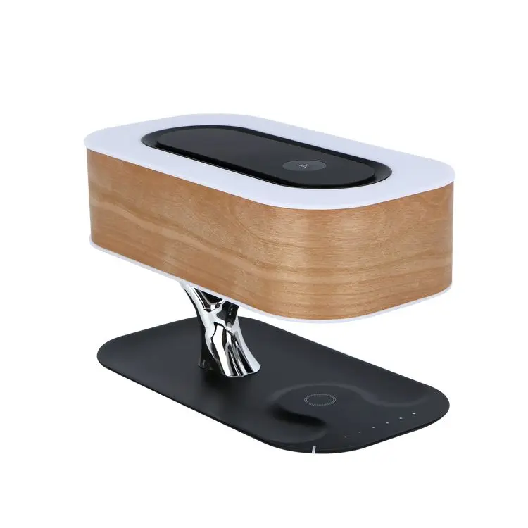 Speaker New Modern Wood Grain Tree Led BedSide Table Lamp with Wireless Charging