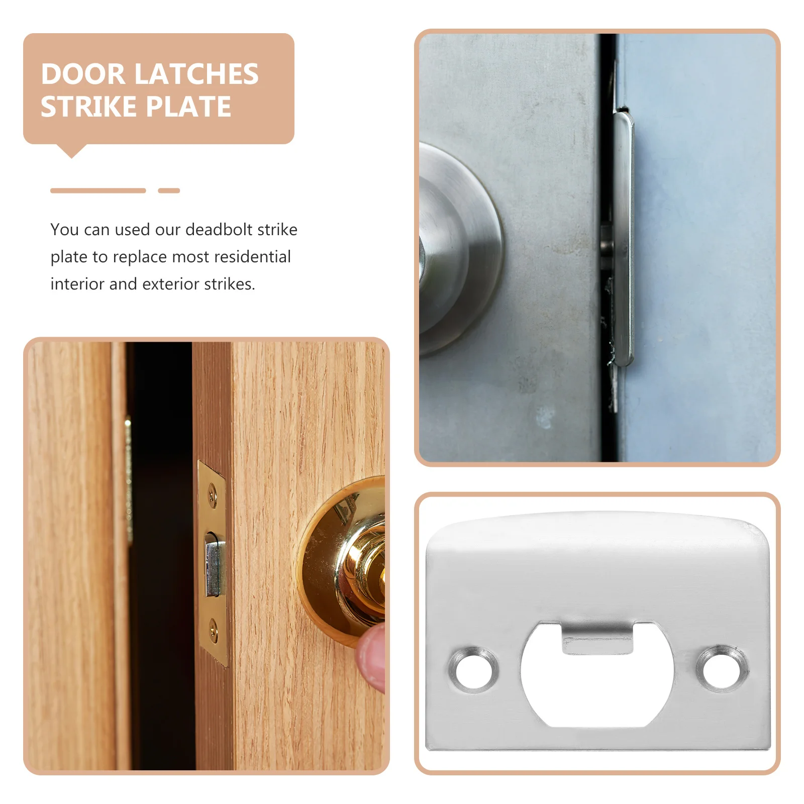 

4Pcs Lock Tongue Strike Plates Stainless Steel Heavy Duty Door Reinforcement Plate Replacement Kit for Home Interior Exterior