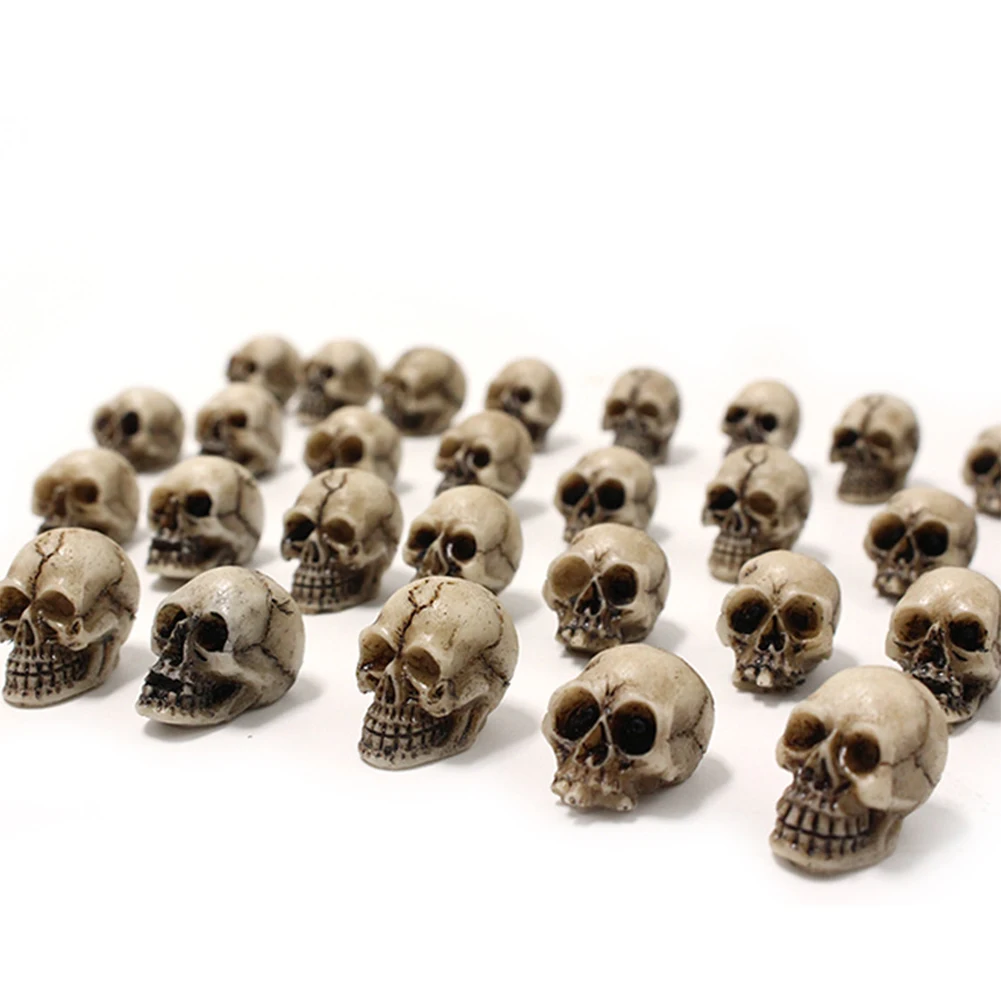 20Pcs Mini Skull Figure Decorative Halloween Gothic Skull Sculptures Creative Festival Theme Landscape Garden Potted Plant Decor