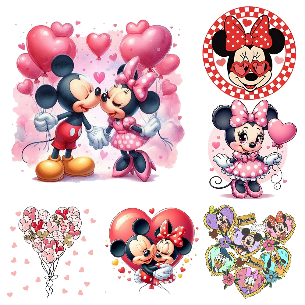 Valentine's Day Mickey Disney Heat Transfer Sticker For Clothes Iron On Pinted Vinyl Thermal Appliques Washable T-shirt Decal