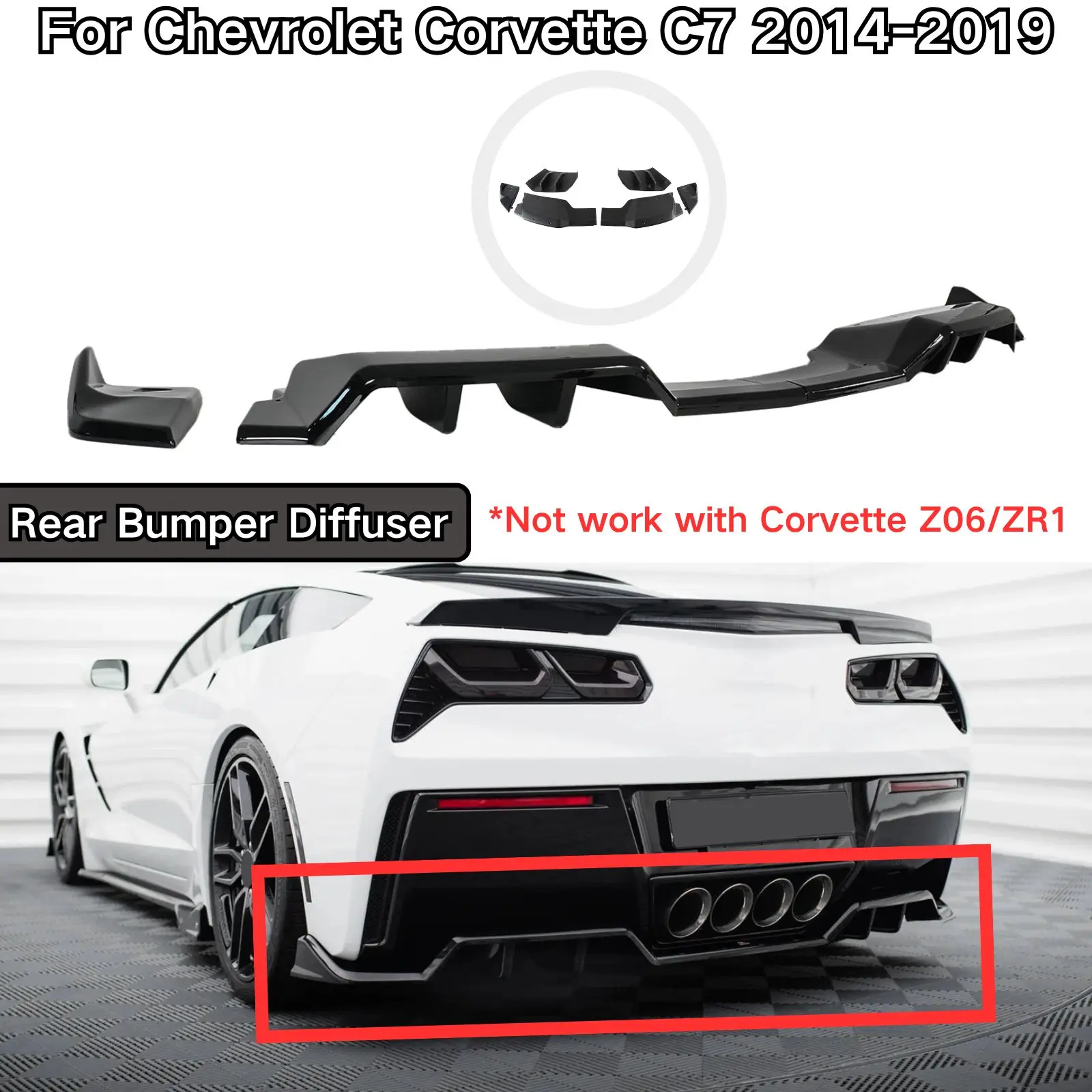 For Chevrolet Corvette C7 Stingray 2014-2019 Rear Bumper Diffuser Matte Black Glossy Black Carbon Fiber Painted Car Accessories