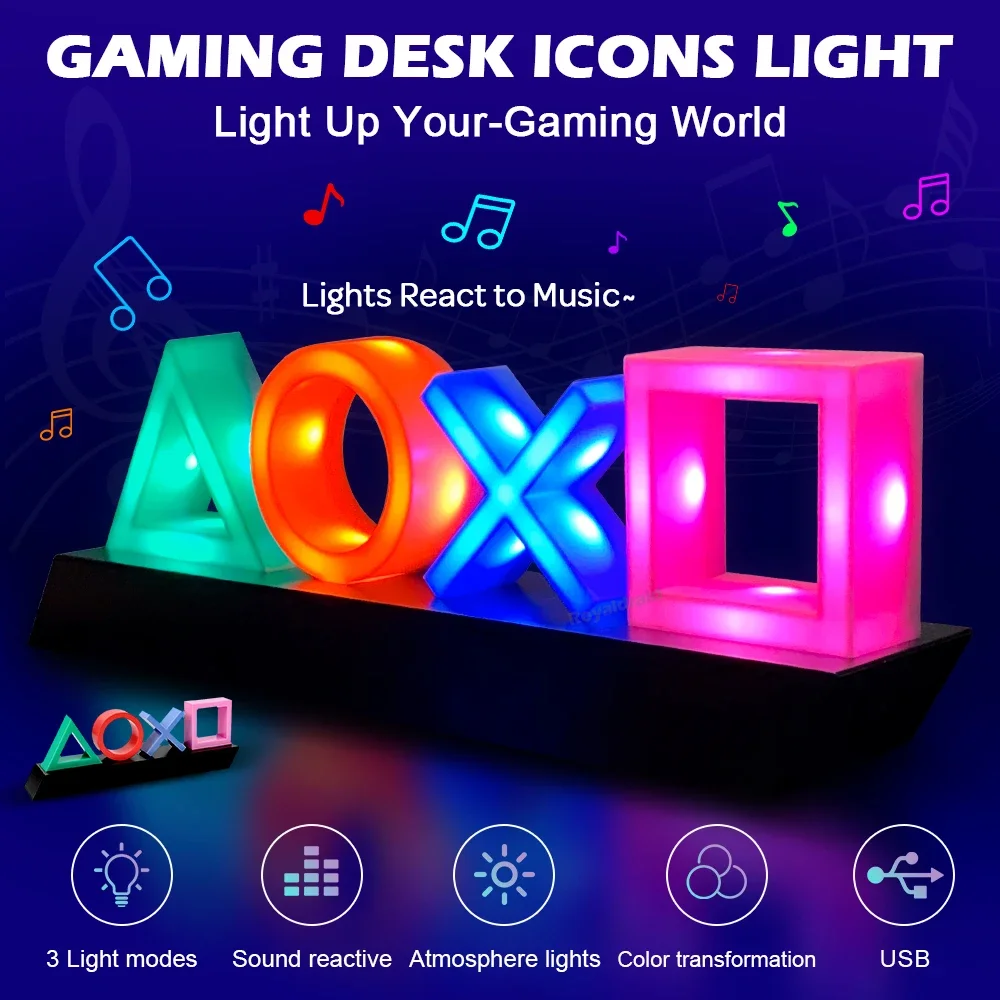 ใหม่เกมไอคอนสําหรับ PS4/PS5 ไอคอนเพลง Light ควบคุมเสียง LED นีออนโคมไฟบรรยากาศตกแต่งสําหรับบาร์ USB/แบตเตอรี่ขับเคลื่อน