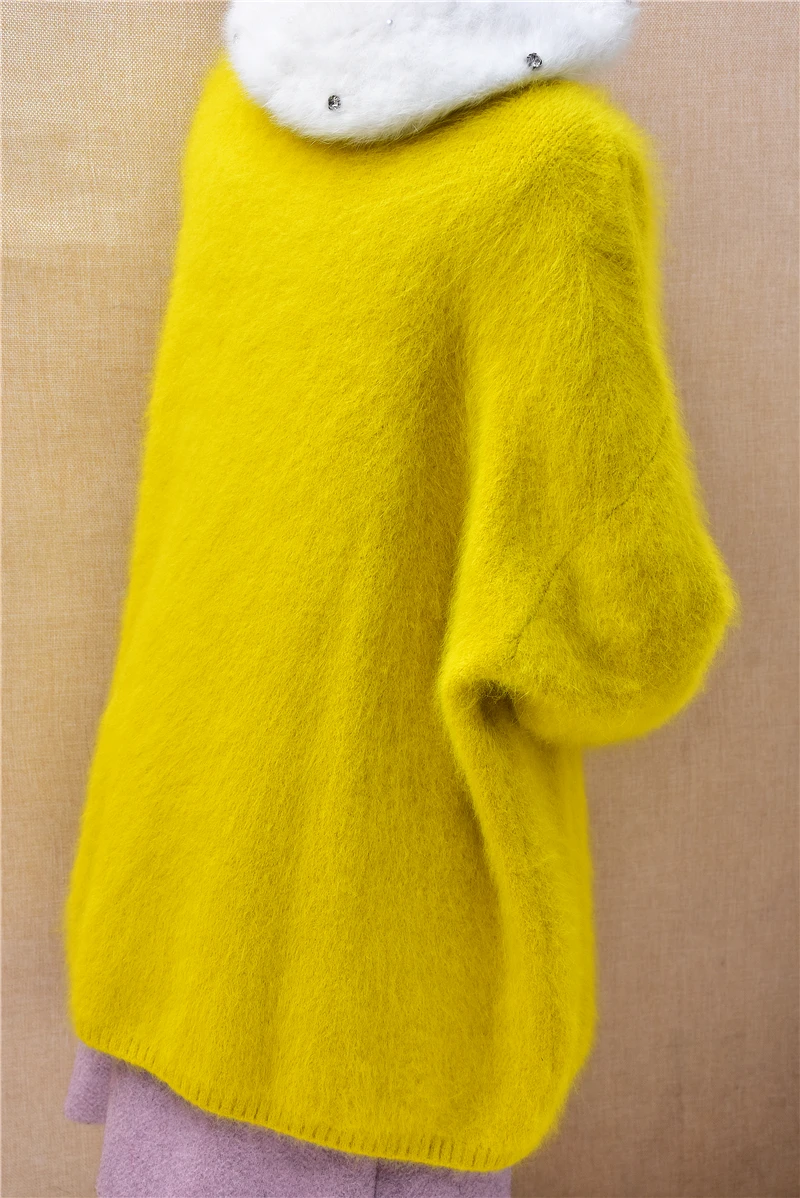 Women Mujer Autumn Winter Clothing Hairy Mink Cashmere Knitted O-Neck Long Sleeves Loose Pullover Angora Fur Sweater Jumper Pull