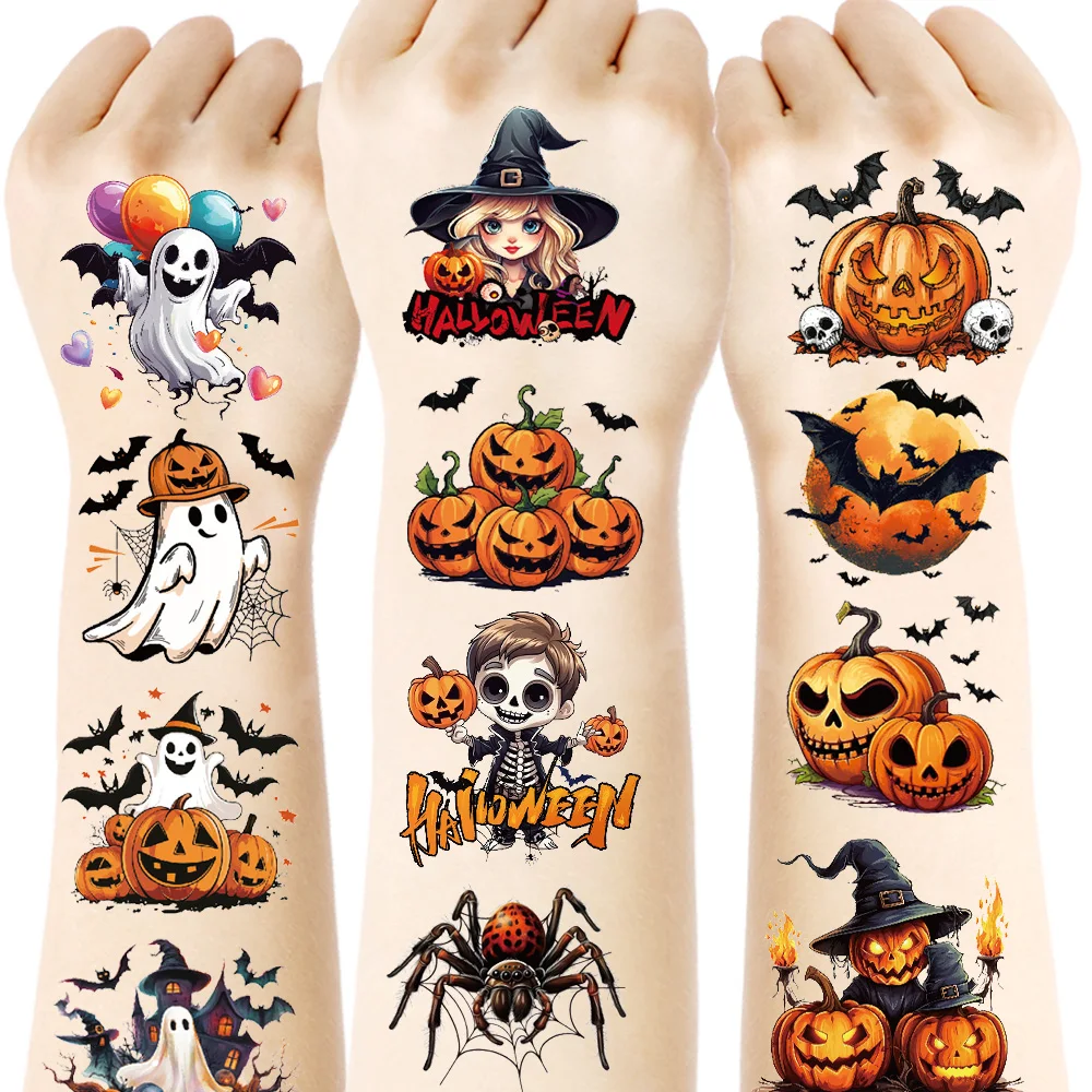Halloween Temporary Tattoos-20 Sheets,Pumpkins Skeletons Bats Ghosts Magician Pattern,Halloween Party Favors Supply Decor,Gifts