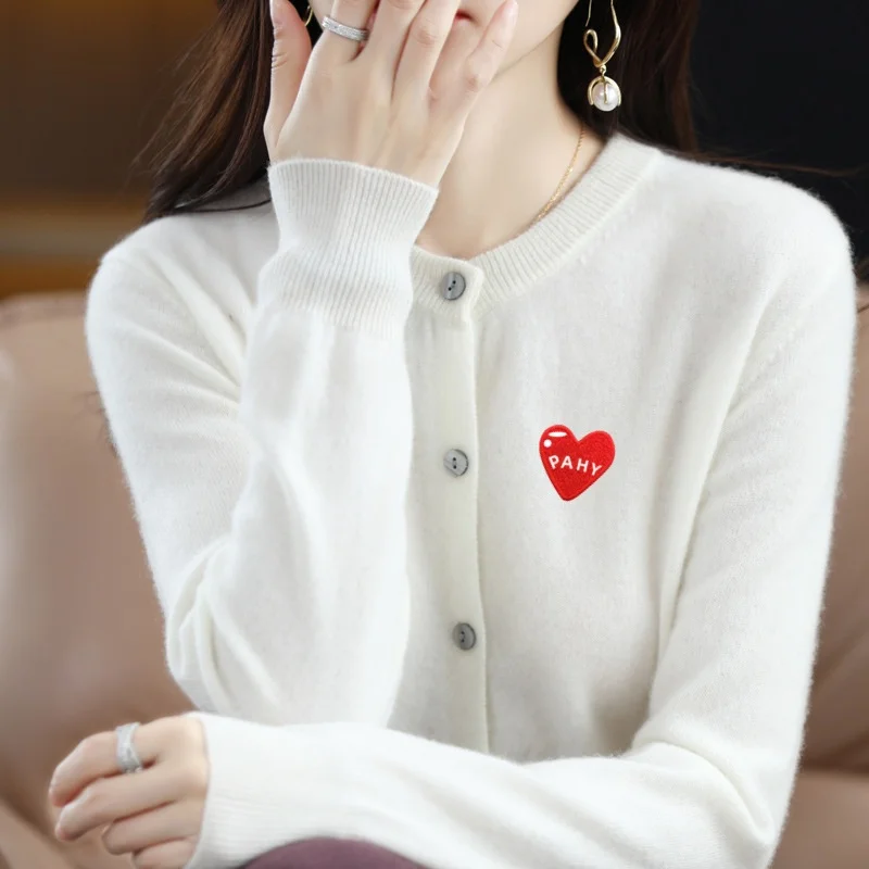 brand Long Sleeve 100% Pure Merino Sweaters Wool Spring Autumn Cashmere Women Knitted V-Neck Top Cardigan Clothing Tops