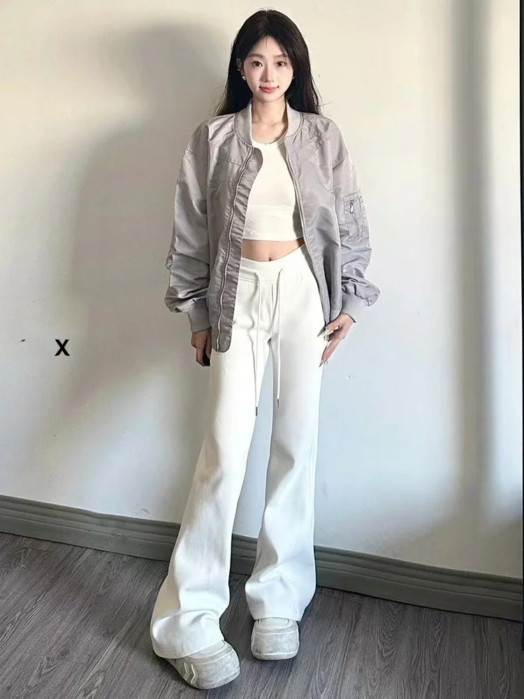 

Женские брюки для йоги Lulu, американский стиль, белые, расклешенные, зимние, новые, свободные, повседневные, спортивные, с высокой талией, длинные штаны