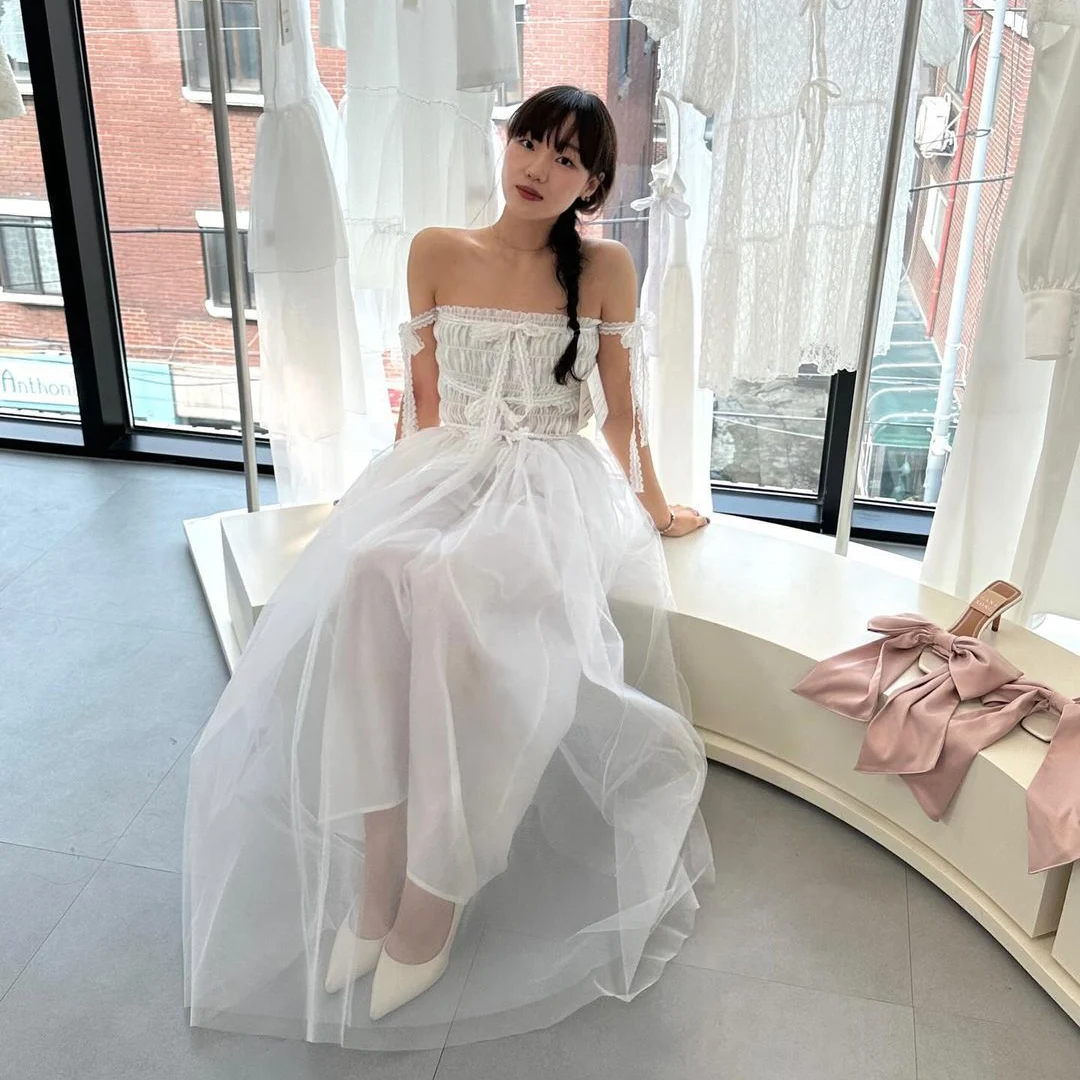 

GIOIO Strapless Korea Luxury Formal Wedding Dresses Pleat Ivory Sleeveless 프롬드레스 Floor Length Elegant Bride Gowns Party Women