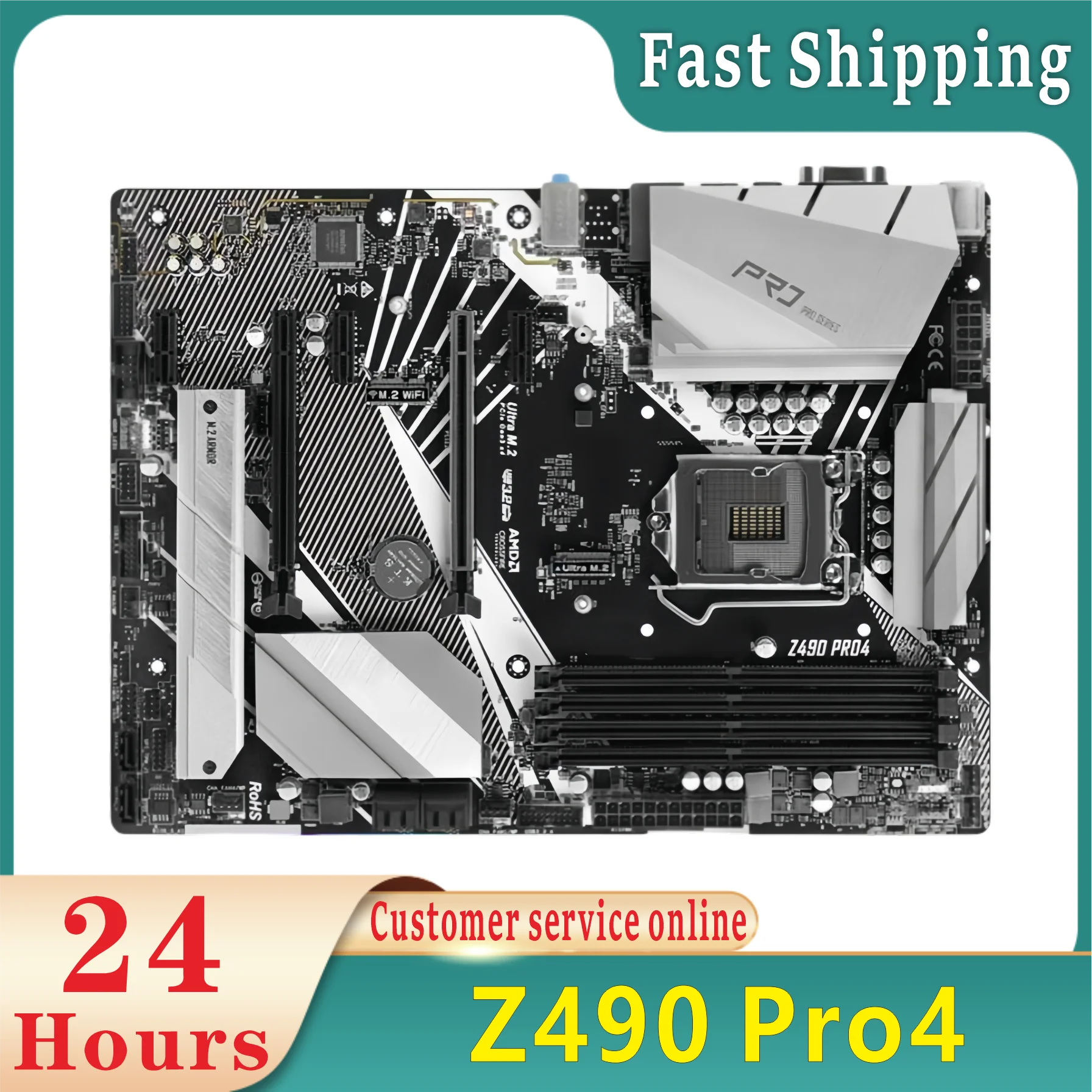 Z490 PRO4 Motherboard Intel Z490 LGA 1200 support i9-10900F i5-10400F i3-10105 i7-10700T i3-10100 cpu 4×DDR4 128GB ATX