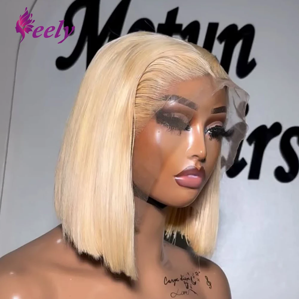 

Парик из натуральных волос 613 медово-блонд, плотность 220%, короткий боб, предварительно выщипанный, прямой, бразильские волосы, прозрачный кружевной парик из натуральных волос