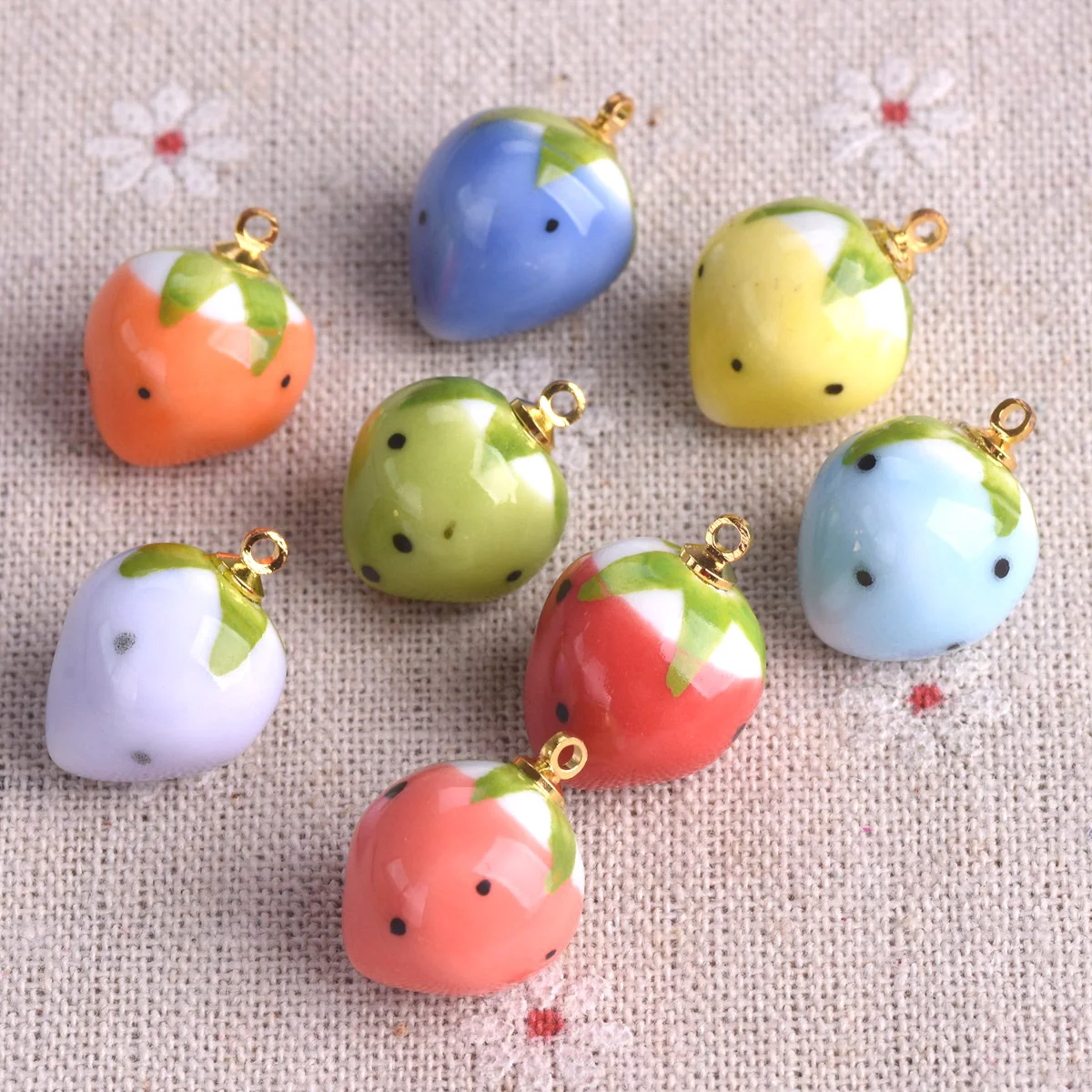 2pcs Strawberry 11mm~15mm Handmade Ceramic Porcelain Pendants For Jewelry Making DIY Earring Findings