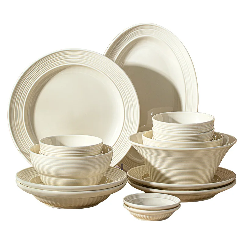 

Ceramic tableware, new household plates, dish sets, housewarming, modern simple cream style tableware, dish sets, bowls