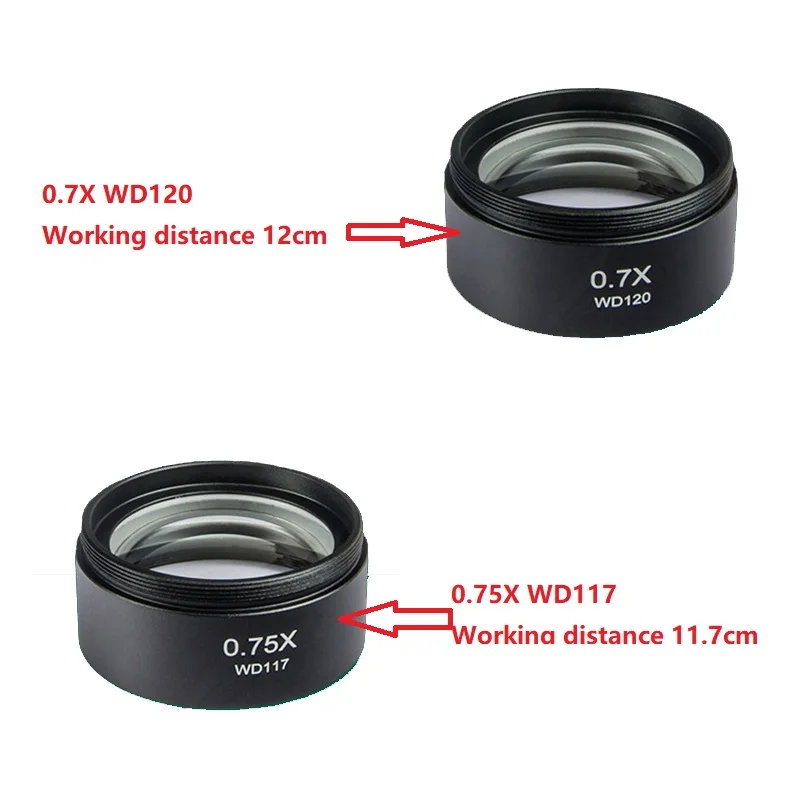 0.5X 1X 0.7X 2X 0.75X 0.3X 1.5X 48MM Auxiliary Barlow Objective Lens For Soldering Stereo Microscope