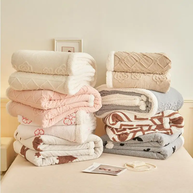 Winter Blanket Thickened Warm Lamb Wool Leisure Blanket Home Warm Thick Soft Bed Cover Knee For Office Sofa Microfiber Bedding