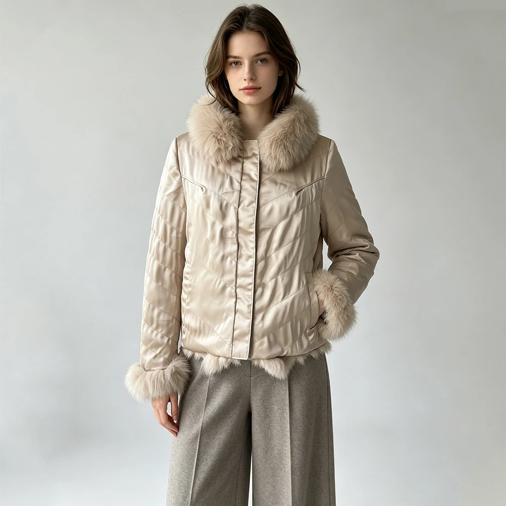 Jxwatcher Women's Winter Coats 2026 Reversible Wear Real Fox Fur Jacket Ladies Fashion Warm Fur Coat Natural Rabbit Fur Coat New