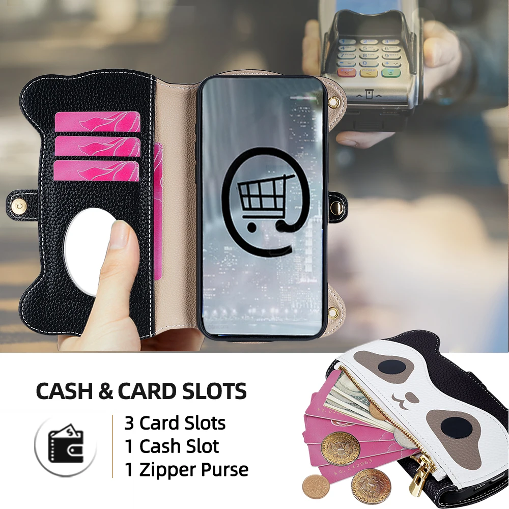 for LG Velvet 4G/5G Case Wallet Raccoon Leather Flip Case with Long+Short Straps Mirror Card Holders view 3