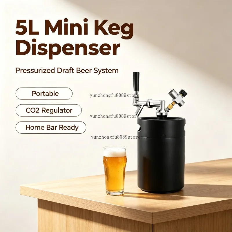 5L Pressurized Mini Keg Growler Dispenser Kit Portable Draft Beer Serving Set With Beer Tap Faucet & CO2 Regulator For Party