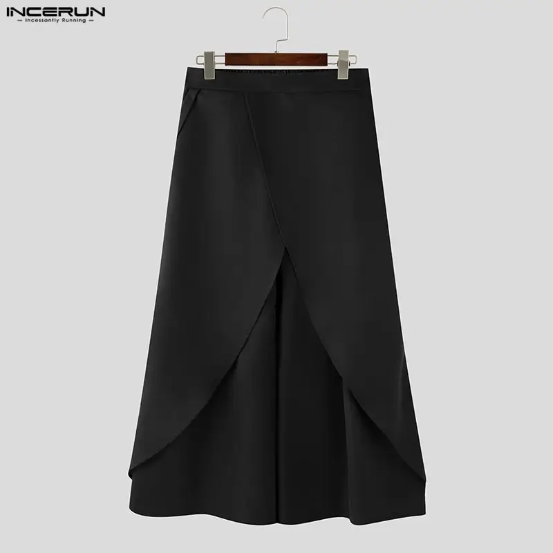 

INCERUN Men Pants Solid Color Elastic Waist Joggers Loose Irregular Trousers Men Streetwear 2026 Fashion Casual Male Long Pants