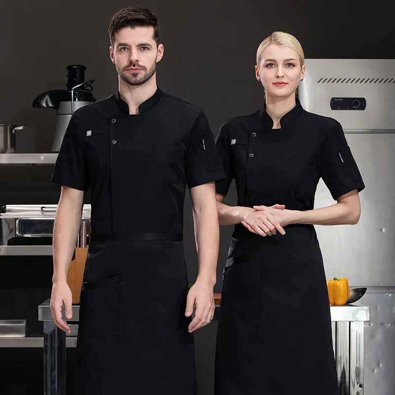 Restaurant Keukenwerk Jas Professionele Koksuniform Kookkostuums Hotel Werkkleding Kelner Shirt Met Korte Mouwen Kookjas