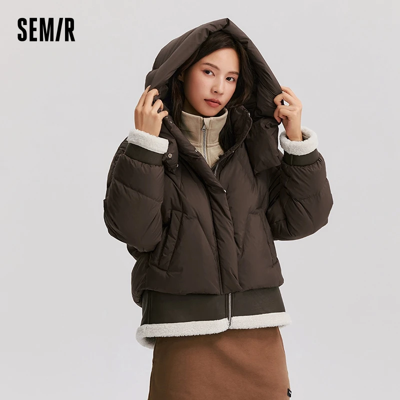 Semir Daunen jacke Frauen Design Sinn Patchwork gefälschte zweiteilige lose modische 2024 Winter neue Kapuzen mantel trend ige Daunen jacke