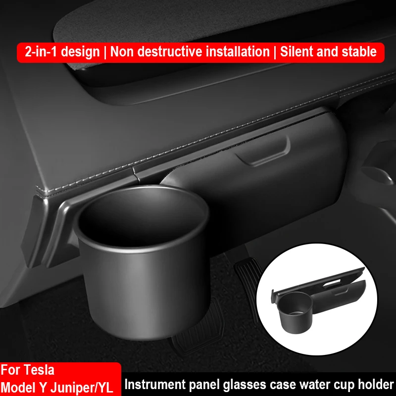 

For Tesla Model Y Juniper/YL Dashboard 2-in-1 Glasses Case Water Cup Holder Lossless Installation Cup Holder Car Accessories