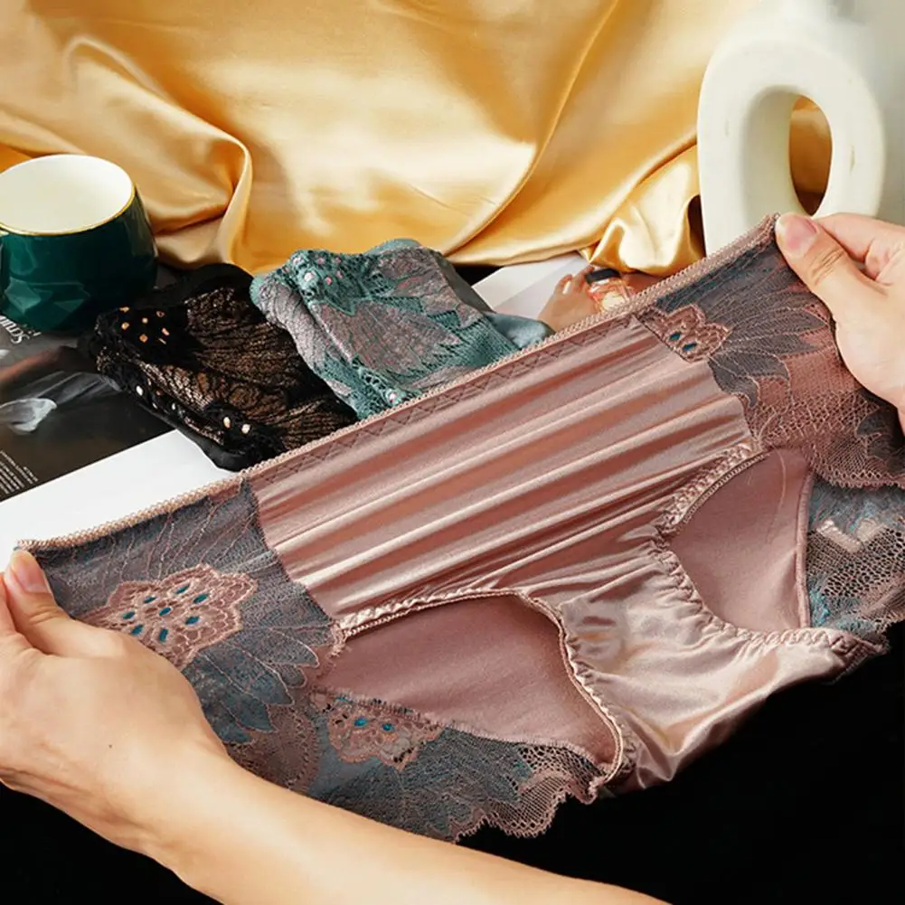 Damskie majtki 2025, wygodne majtki dla kobiet, eleganckie majtki damskie z koronką i haftem, miękkie i oddychające majtki z jedwabiu lodowego dla pań.