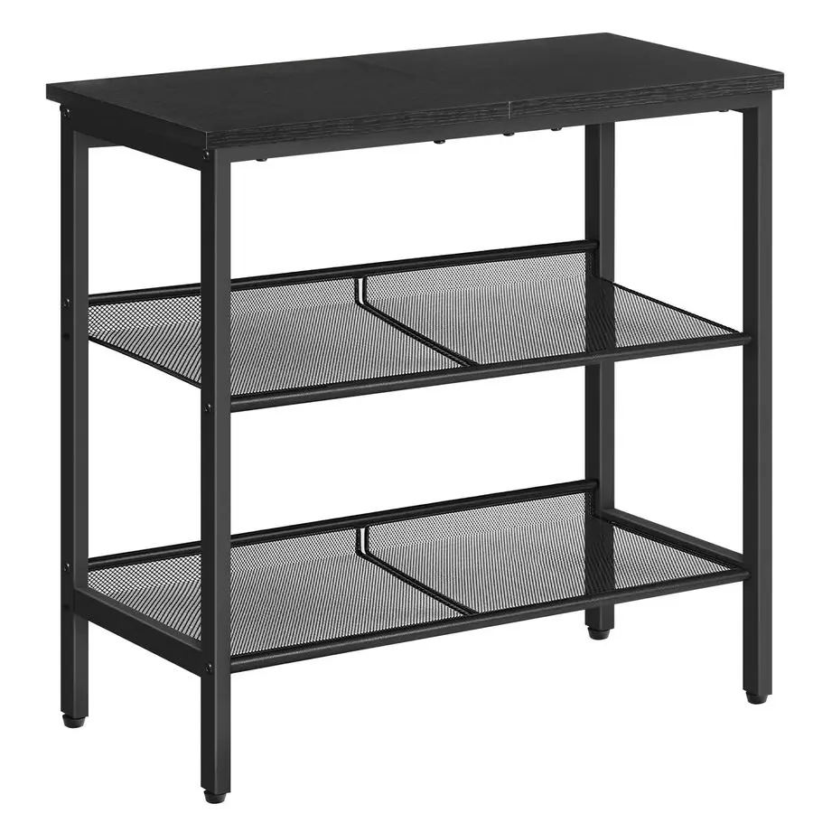 

Black Side Table, 3Tier Metal Side Table, Small Black Table with 2 Flat or Slant Adjustable Shelves for Small Spaces, Hallway,