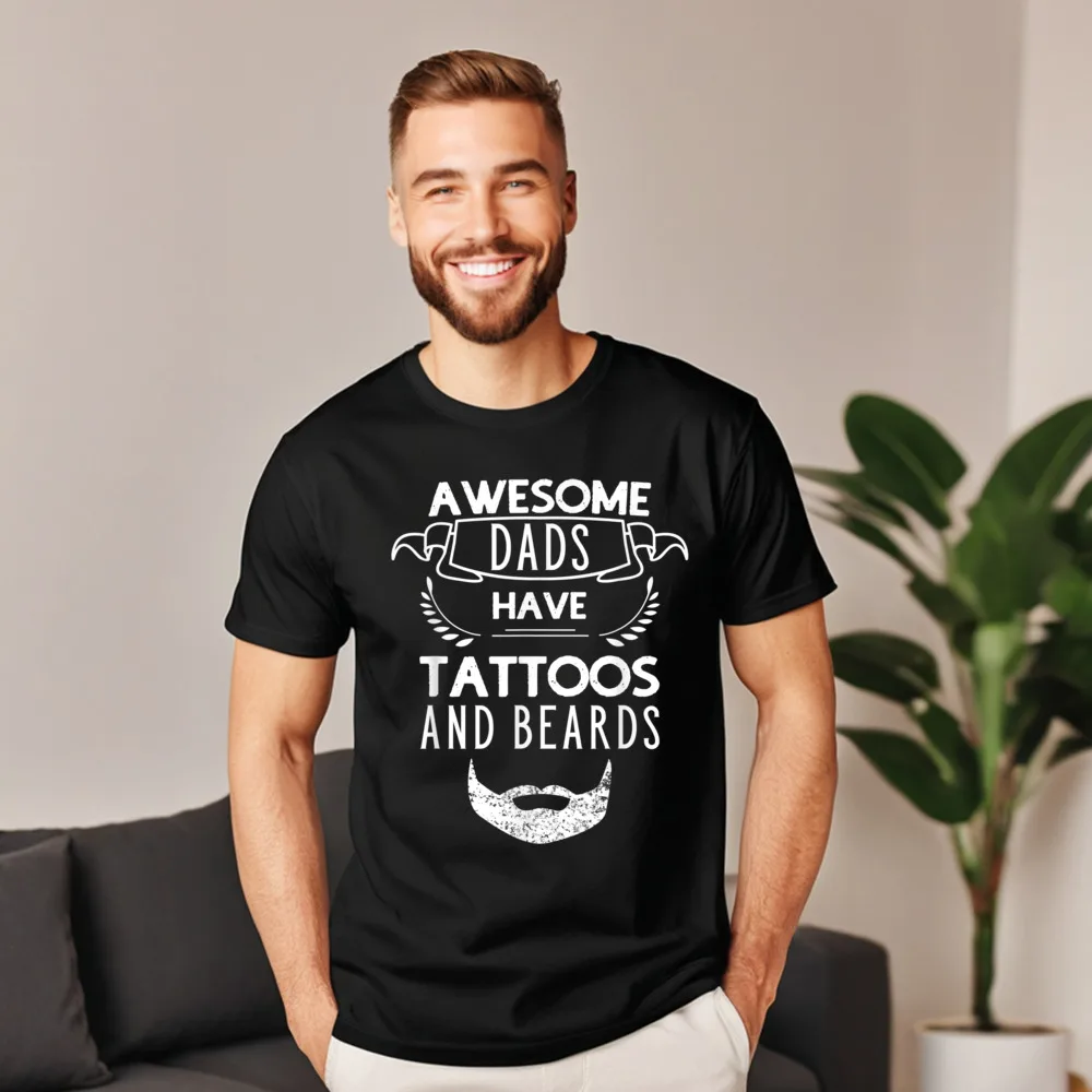 Awesome Dads Have Tattoos And Cotton T-Shirt Grandpa Short Sleeve Graphic Tops & Tees Cute Lovers Day O Neck Tee-Shirt Casual