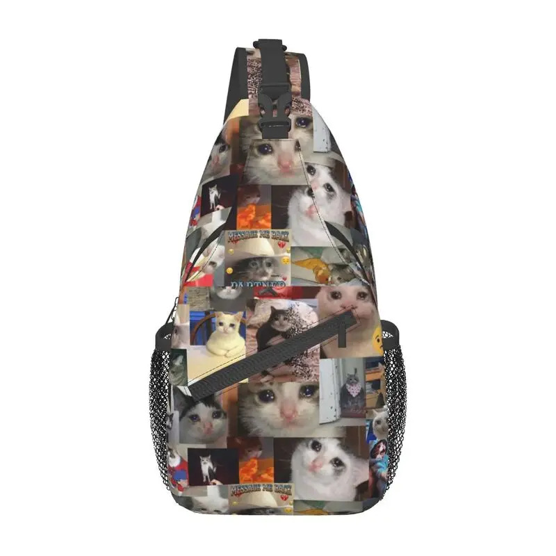 Cool Crying Cat Sling mochila cruzada para hombres, Animal, mascota, gato, bolso de pecho de hombro para senderismo