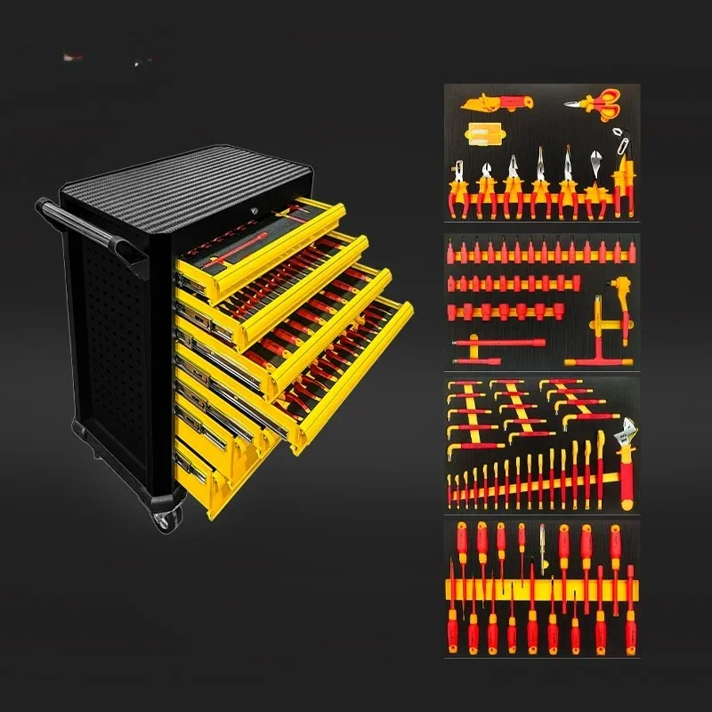 TOMAC Pro VDE Insulated Tool Cabinet 7 Drawer Mobile Unit with 95-Piece Premium VDE Tool Set for Electricians and Technicians