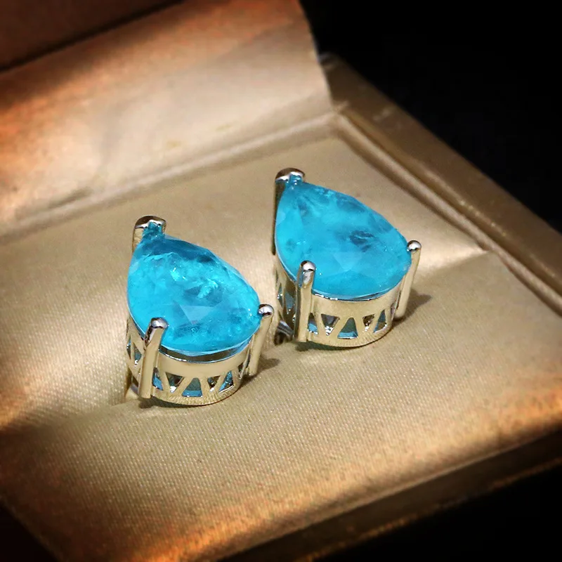 New High Quality Paraiba Jewelry Set Zirconium Earrings Ibalan Geometric Square Drop Earrings Party Birthday Jewelry Gift