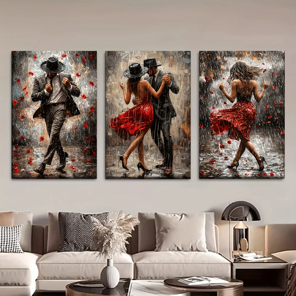 （No Frame 3PCS）-2D Flat, 3pcs Modern Tango Dance - Frameless Abstract Couple Suitable for /, Ink Canvas Dance for, Bedroom, O