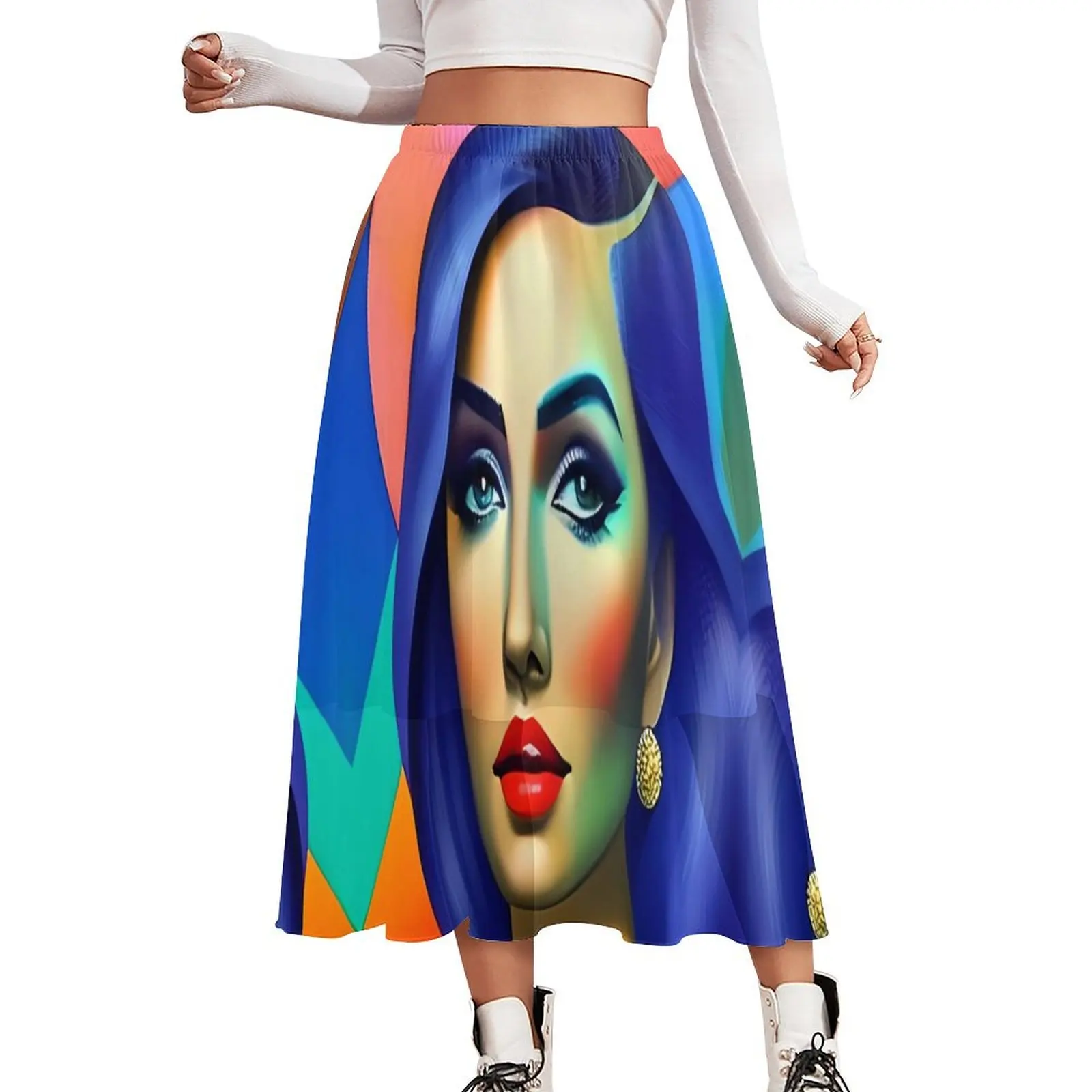 

Lady Face Board Print Skirt Female Cubist Style Cute Boho Skirts Custom High Waist Y2K A-line Skirt Big Size 2XL 3XL