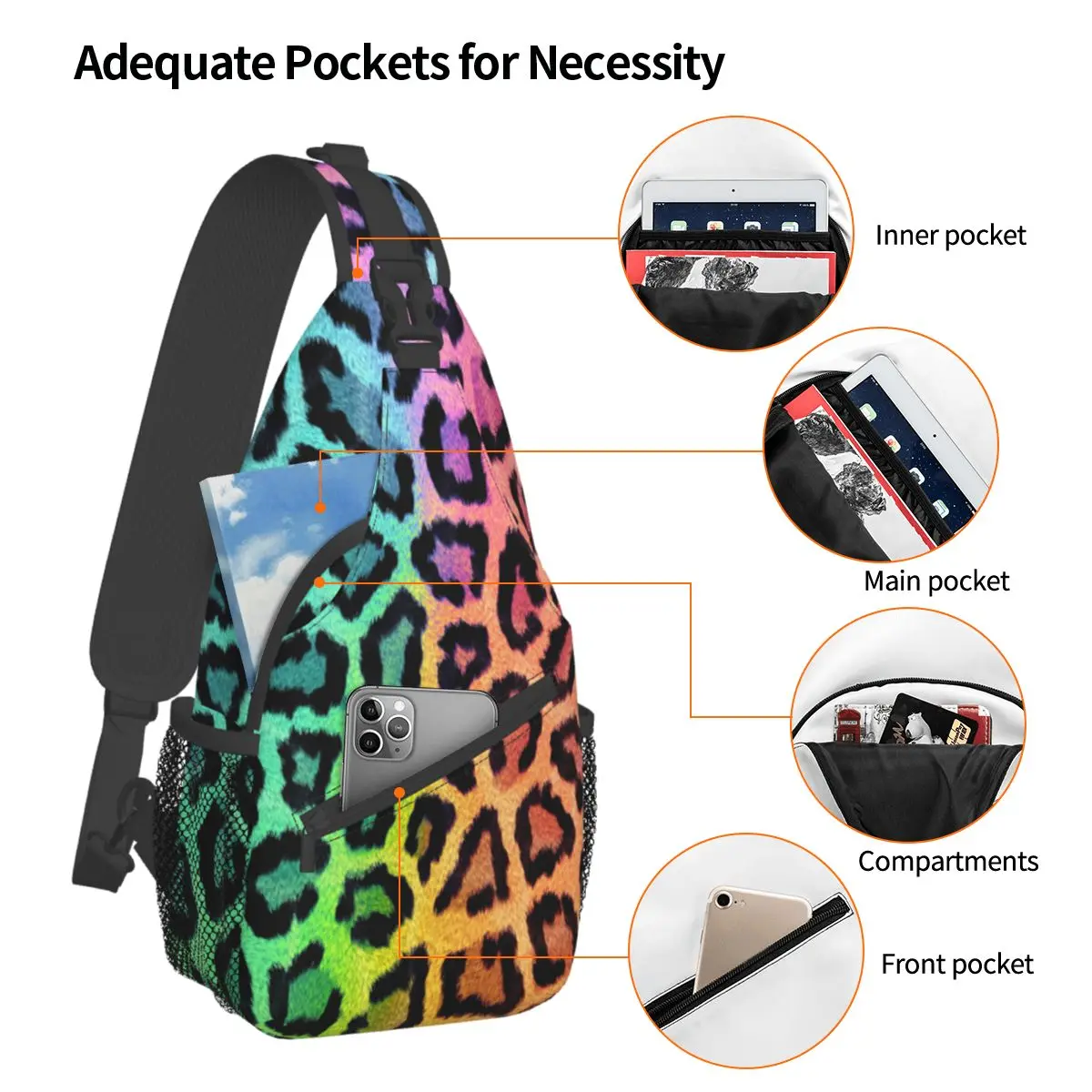 Leopard Small Sling Bags Chest Crossbody Shoulder Sling Backpack Outdoor Hiking Daypacks Fur animal Printed Bags