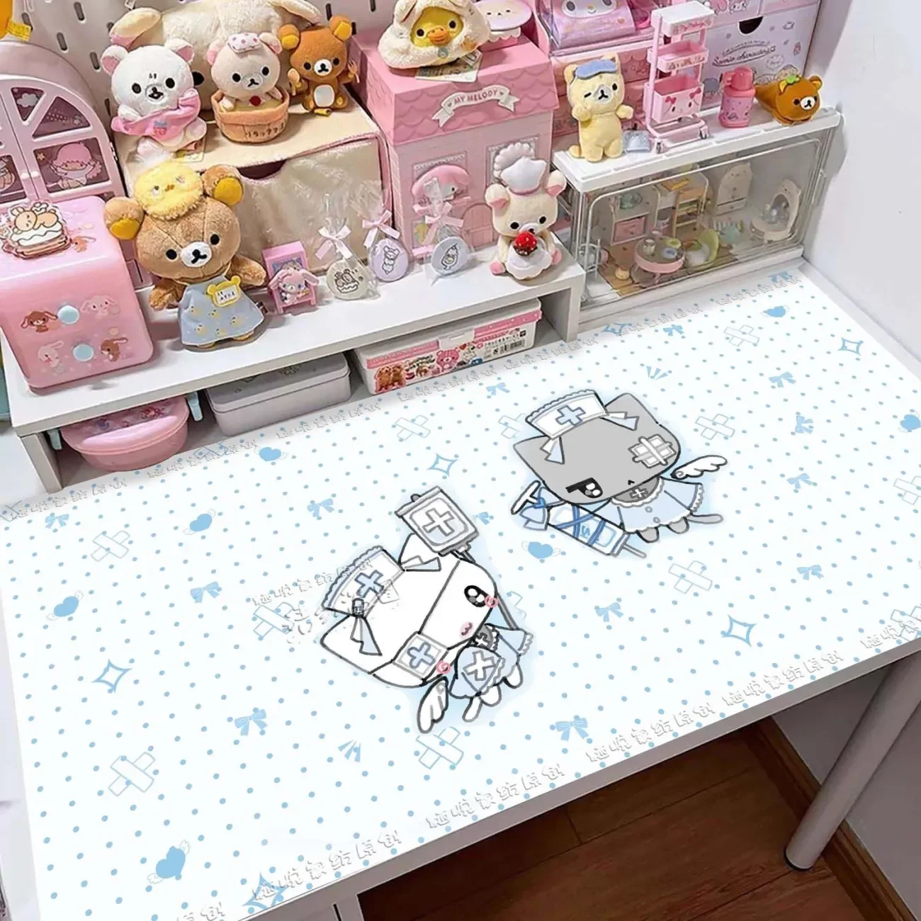 Leather Desk Pad Protector Japanese Anime Doctor Angel Kawaii Mouse Pad Office Desk Mat Waterproof Non-Slip PU Desk Blotter Pad