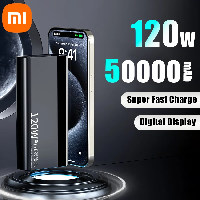 

Xiaomi New 120W Fast Charge Powerbank 50000mAh High Capacity Power Bank Portable Battery Charger For iPhone Samsung Huawei