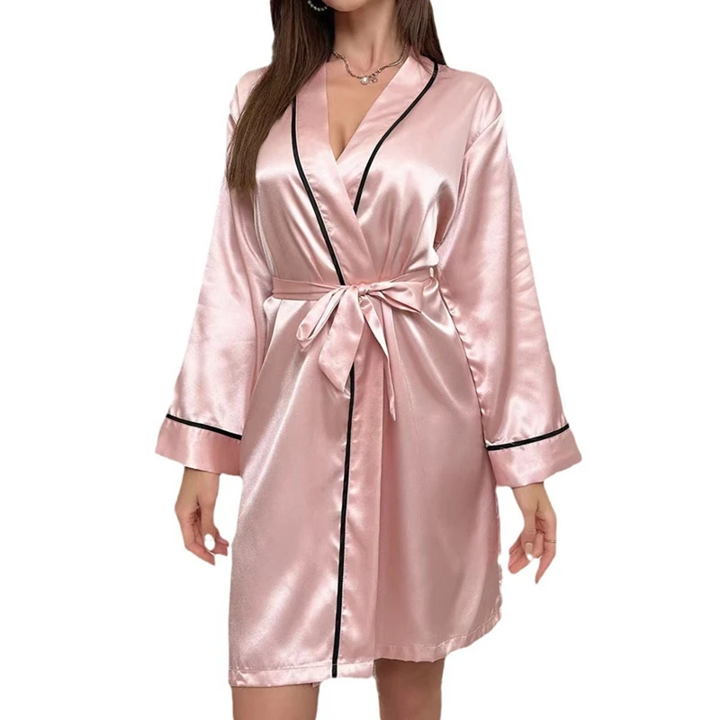 

Female Bath Robe Sexy Bathrobe Peignoir Wedding Bride Bridesmaid Robe Women Silk Satin Short Night Robe Solid Kimono Robe