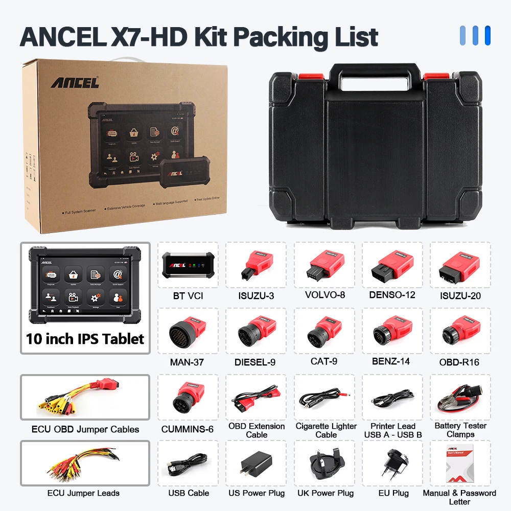 ANCEL X7 HD Top Professionele Zware Vrachtwagenscanner Volledig Systeem Diagnostisch Hulpmiddel Bidirectionele Scan Tool ECU Codering 40+ Reset - afbeelding 1